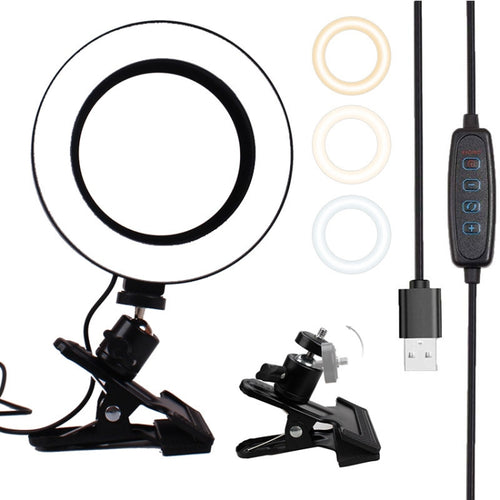 6 inch Strong Clip Fill Light With Adjustable Temperature LED Ring Light Desktop Computer Clip Light, Cable Length: 2 Meters - HoMEdemic™ 