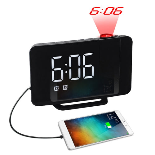 Projection LED Large Screen Display Alarm Clock Radio Electronic Clock(Black Shell White Lamp) - HoMEdemic™ 