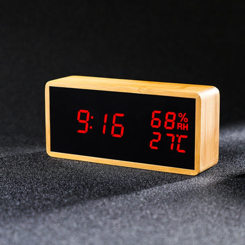 1502 Temperature And Humidity Electronic Clock Solid Wood LED Digital Control Alarm Clock, Colour: Red - HoMEdemic™ 