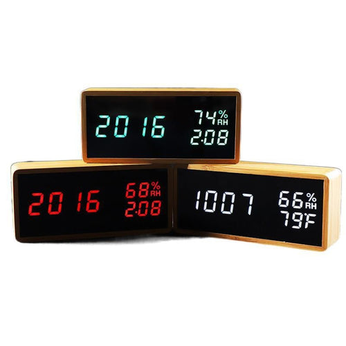 1502 Temperature And Humidity Electronic Clock Solid Wood LED Digital Control Alarm Clock, Colour: Red - HoMEdemic™ 