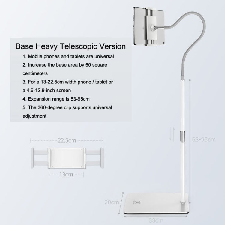 SSKY L6 Bedside Sofa Live Landing Phone Tablet Computer Bracket, Style: Base Heavy Telescopic Version (White) - HoMEdemic™ 