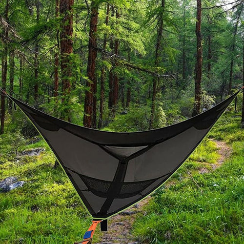 2.8m Family Outdoor Portable Aerial Tent Multi-person Camping Triangle Hammock(Black) - HoMEdemic™ 