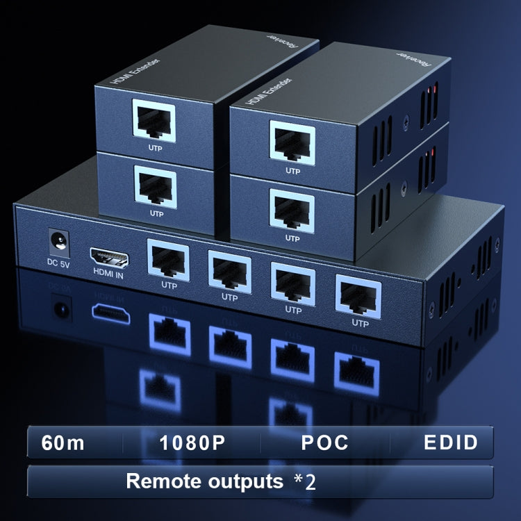 60m 1x4 HDMI Splitter POC Distribution Extender Supports 1080P@60Hz, Plug: US Plug - HoMEdemic™ 