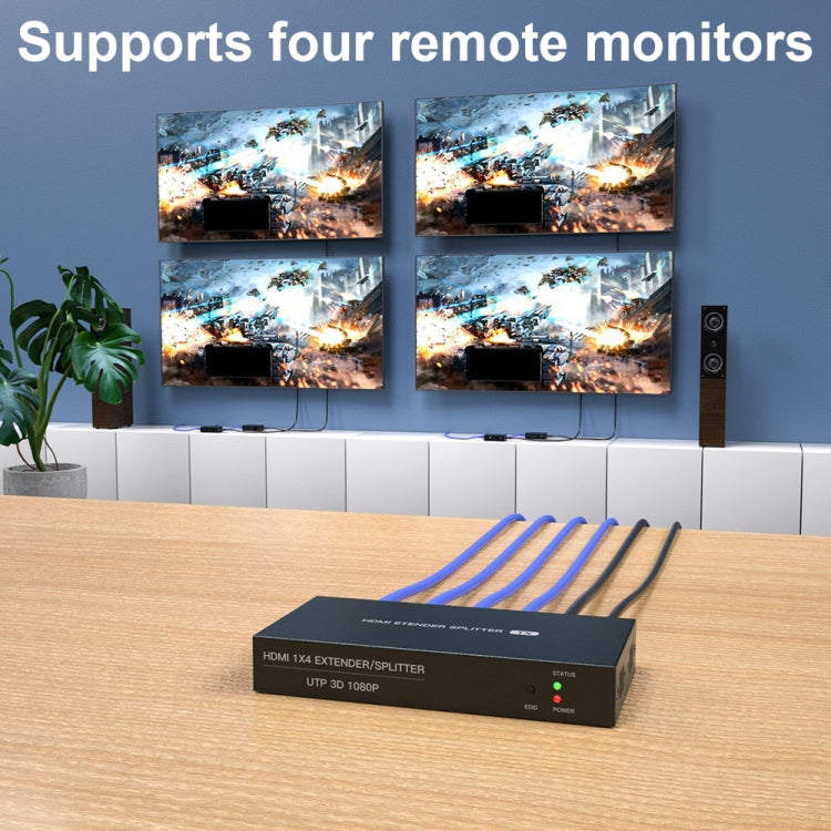 60m 1x4 HDMI Splitter POC Distribution Extender Supports 1080P@60Hz, Plug: AU Plug - HoMEdemic™ 