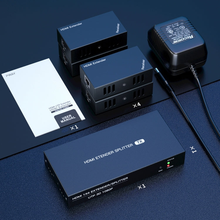 60m 1x4 HDMI Splitter POC Distribution Extender Supports 1080P@60Hz, Plug: EU Plug - HoMEdemic™ 