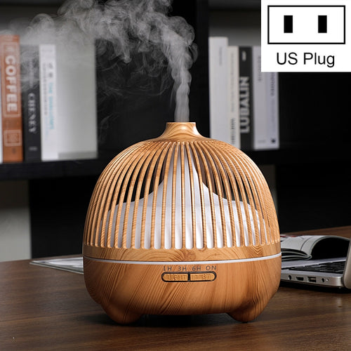 Bird Cage Wood Graphic Aromatherapy Machine Ultrasonic Smart Home Colorful Night Light Hollow Humidifier, Product specifications: US Plug(Light Wood Pattern) - HoMEdemic™ 