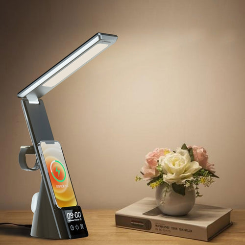 N61 3 in 1 Wireless Charger Folding Eye Protection Desk Lamp with Clock & Alarm Function(Black) - HoMEdemic™ 