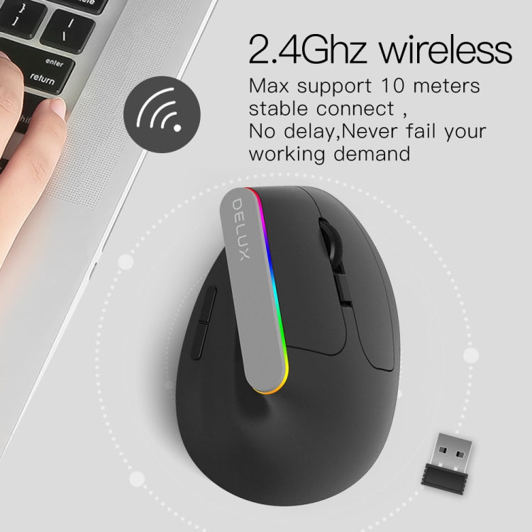 DELUX M618DB 6-Keys 1600 DPI RGB Vertical Wireless Bluetooth Dual-Mode Mouse(Lithium Bluetooth Version) - HoMEdemic™ 