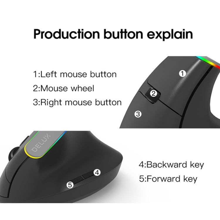 DELUX M618DB 6-Keys 1600 DPI RGB Vertical Wireless Bluetooth Dual-Mode Mouse(Lithium Bluetooth Version) - HoMEdemic™ 
