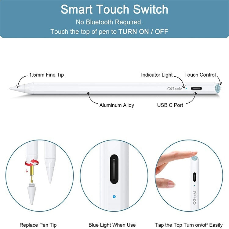 QGeeM ID706 Anti-mistouch Rechargeable Active Stylus for iPad(White) - HoMEdemic™ 