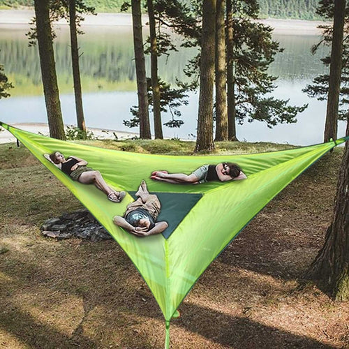 Aerial Multiplayer Triangle Hammock Folding Mesh Hammock Tree Tent,Size: 400x400x400cm Green - HoMEdemic™ 