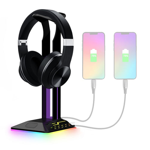 Dual USB RGB Color Changing Gaming Headset Stand(Black) - HoMEdemic™ 