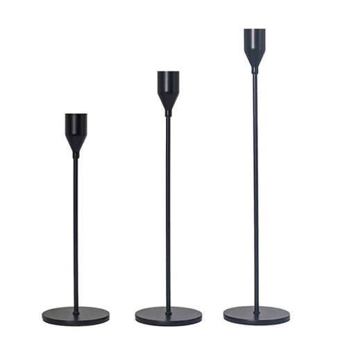 3 PCS / Set Home Decoration Wedding Wrought Iron Candle Holder, Style: Thick Bottom (Black) - HoMEdemic™ 