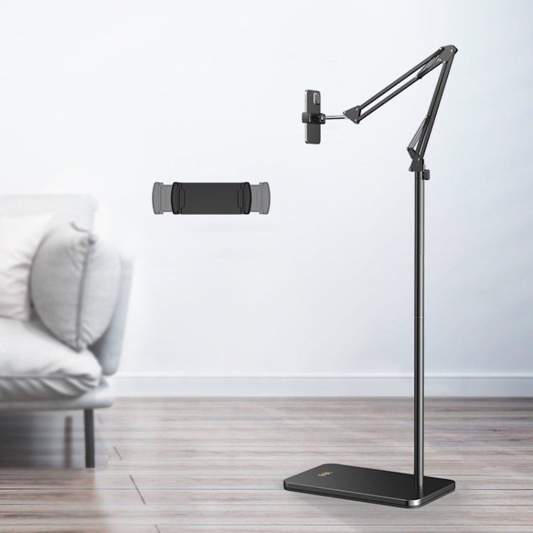 SSKY L10 Home Cantilever Ground Phone Holder Tablet Support Holder, Style: Fixed+Phone Clip (Black) - HoMEdemic™ 