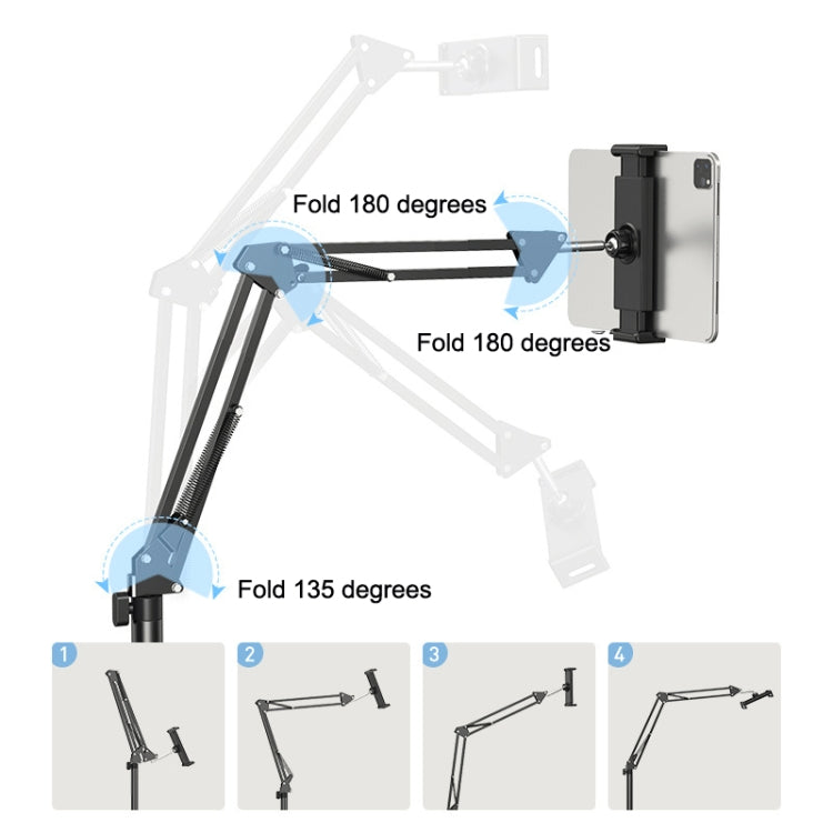 SSKY L10 Home Cantilever Ground Phone Holder Tablet Support Holder, Style: Fixed+Phone Clip (Black) - HoMEdemic™ 