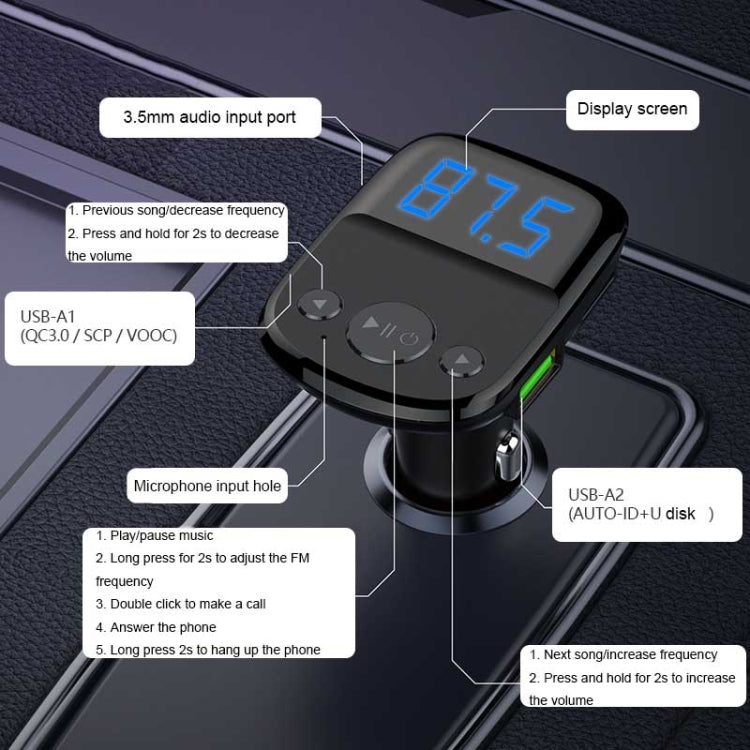 LDNIO C706Q QC3.0+AUTO-ID Car Bluetooth FM Music Digital Display Car Charger with 8 Pin Cable - HoMEdemic™ 