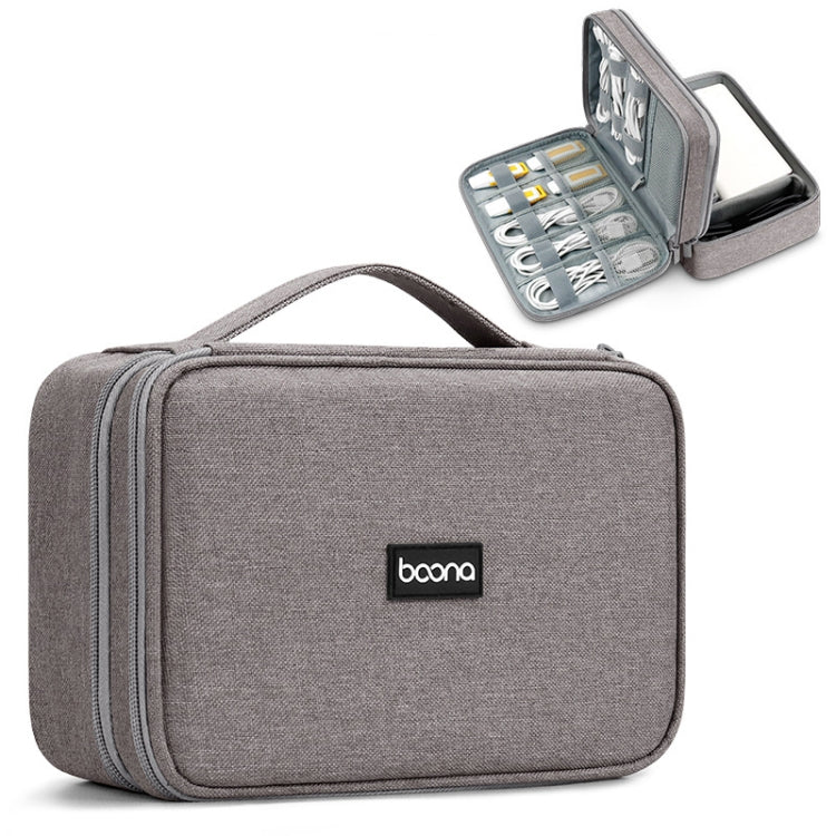 Baona Multifunctional Earphone Data Cable Digital Storage Bag, Spec: 2-layer Box (Brown Gray) - HoMEdemic™ 