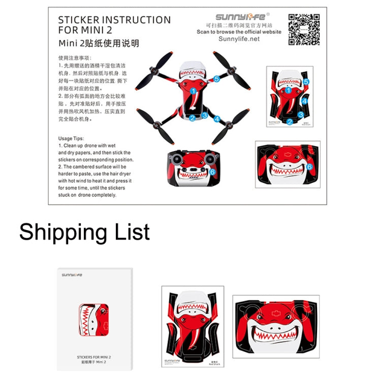 Sunnylife MM2-TZ452 For DJI Mini 2 / Mini 4K / DJI Mini 2 SE  Waterproof PVC Drone Body + Arm + Remote Control Decorative Protective Stickers Set(Drawing Red) - HoMEdemic™ 