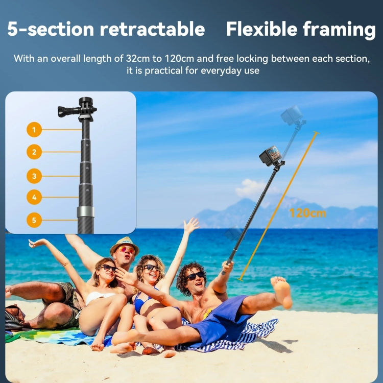 TELESIN 1.2m Carbon Fiber Monopod Selfie Stick With 1/4 Screw For Action Cameras - HoMEdemic™ 