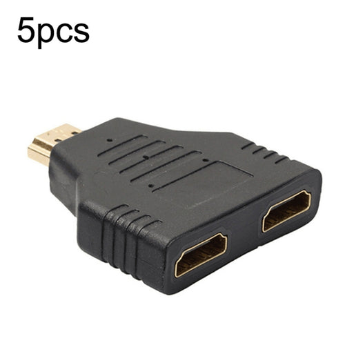 5pcs HDMI Male To 2 HDMI Female Adapter HD Computer Conversion Transformation Plug(Black) - HoMEdemic™ 