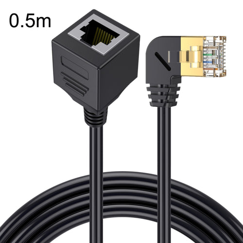 Left Bend 0.5m Cat 8 10G Transmission RJ45 Male To Female Computer Network Cable Extension Cable(Black) - HoMEdemic™ 