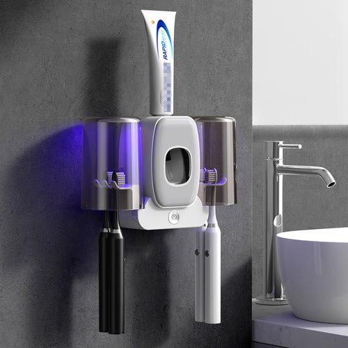 Couple Wall Mounted Toothbrush Holder Automatic Squeeze Toothpaste Device,Spec: Disinfection Type White - HoMEdemic™ 