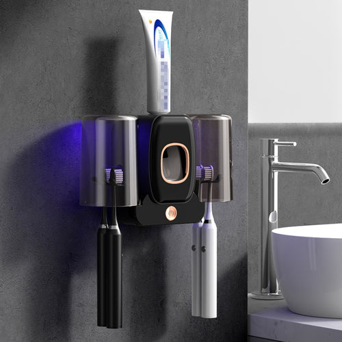 Couple Wall Mounted Toothbrush Holder Automatic Squeeze Toothpaste Device,Spec: Disinfection Type Black - HoMEdemic™ 