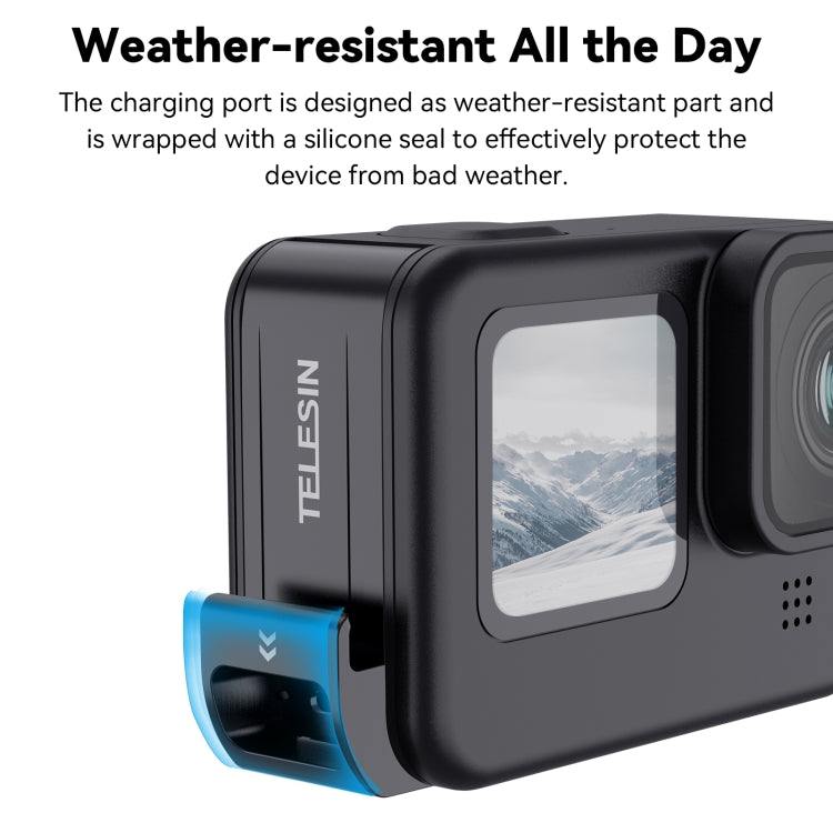 For GoPro Hero11 Black / HERO10 Black /9 Black TELESIN Weather-resistant Side Cover Easy Removable Charging Cover Port(Black) - HoMEdemic™ 