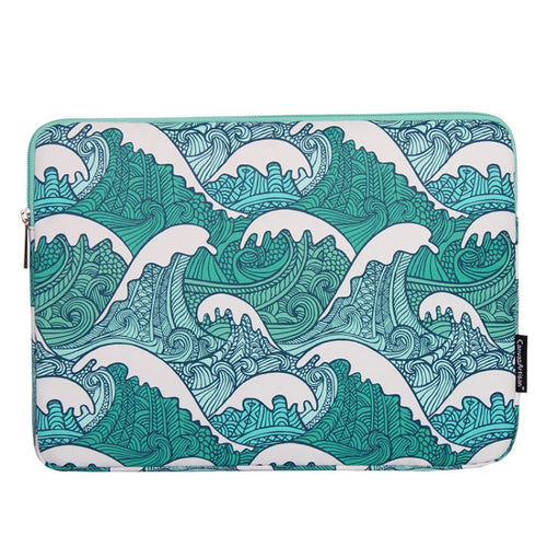 H3-04  15 Inch PU Leather Printing Laptop Liner Bag Tablet Sleeve Bag(Green Wave) - HoMEdemic™ 