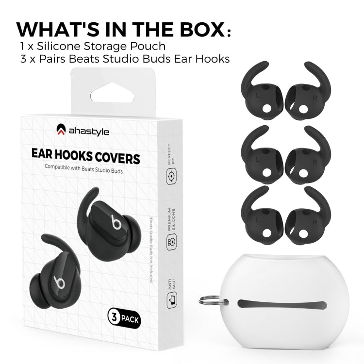 For Beats Studio Buds AhaStyle PT172 Earphone Silicone Ear Caps, Style: Earcap x 3+Case (Black) - HoMEdemic™ 