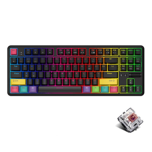 Ajazz K870T 87-Key Hot Swap Bluetooth/Wired Dual Mode RGB Backlight Office Game Mechanical Keyboard Tea Shaft (Black) - HoMEdemic™ 