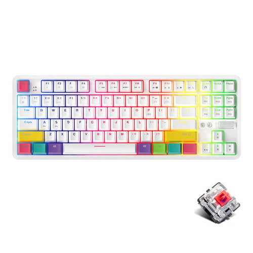 Ajazz K870T 87-Key Hot Swap Bluetooth/Wired Dual Mode RGB Backlight Office Game Mechanical Keyboard Red Shaft (White) - HoMEdemic™ 