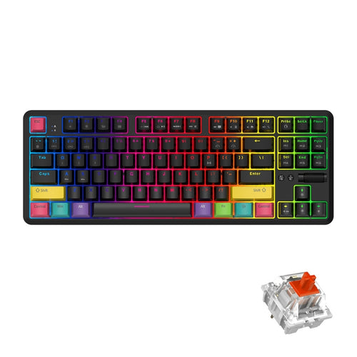 Ajazz K870T 87-Key Hot Swap Bluetooth/Wired Dual Mode RGB Backlight Office Game Mechanical Keyboard Red Shaft (Black) - HoMEdemic™ 