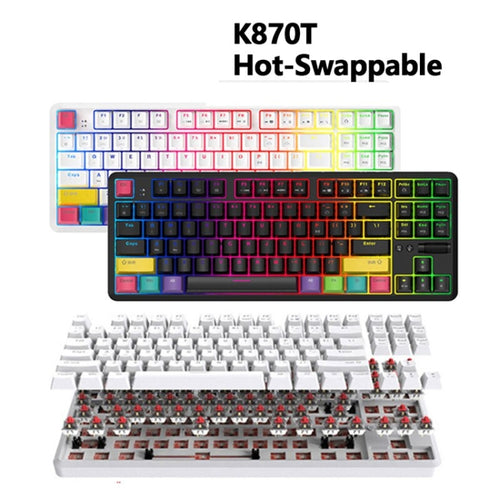 Ajazz K870T 87-Key Hot Swap Bluetooth/Wired Dual Mode RGB Backlight Office Game Mechanical Keyboard Red Shaft (Black) - HoMEdemic™ 