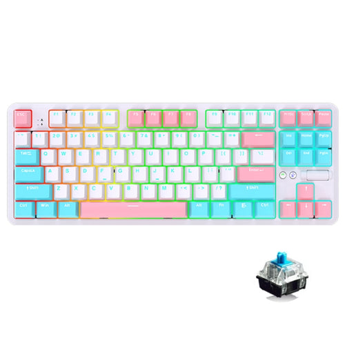 Ajazz K870T Pro 87 Keys Three Mode Wireless/Bluetooth/Wired Pluggable RGB Mechanical Keyboard Green Shaft (White) - HoMEdemic™ 