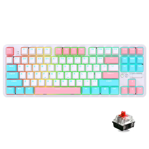 Ajazz K870T Pro 87 Keys Three Mode Wireless/Bluetooth/Wired Pluggable RGB Mechanical Keyboard Red Shaft (White) - HoMEdemic™ 