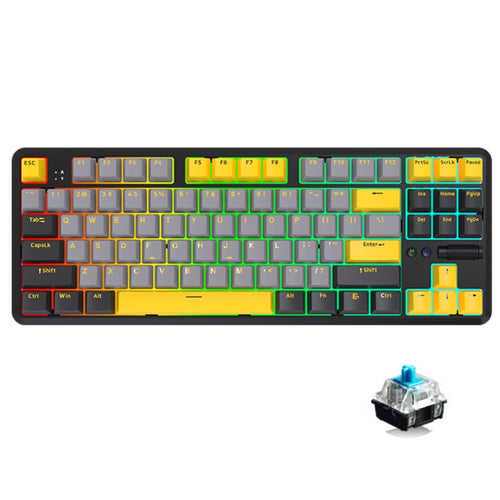 Ajazz K870T Pro 87 Keys Three Mode Wireless/Bluetooth/Wired Pluggable RGB Mechanical Keyboard Green Shaft (Black) - HoMEdemic™ 