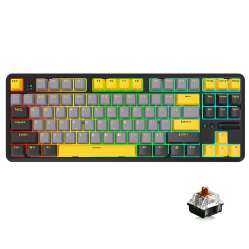 Ajazz K870T Pro 87 Keys Three Mode Wireless/Bluetooth/Wired Pluggable RGB Mechanical Keyboard Tea Shaft (Black) - HoMEdemic™ 