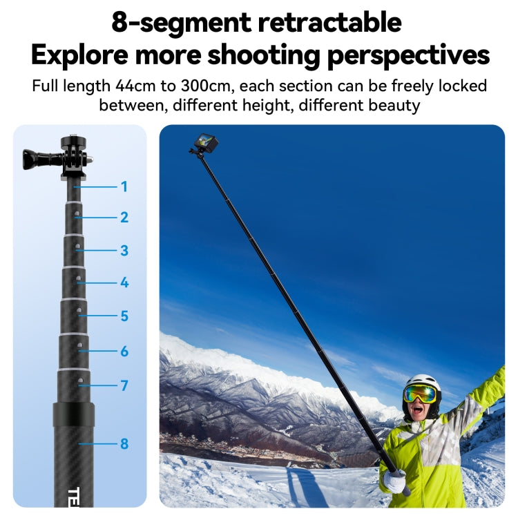 TELESIN 3M Carbon Fiber Selfie Stick Monopod  With 1/4 Screw For Action Camera - HoMEdemic™ 