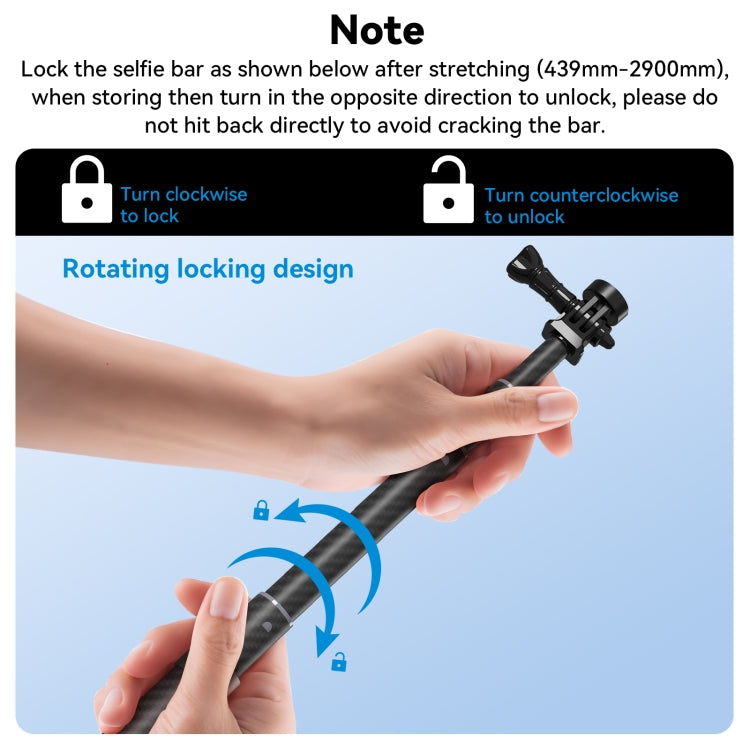 TELESIN 3M Carbon Fiber Selfie Stick Monopod  With 1/4 Screw For Action Camera - HoMEdemic™ 