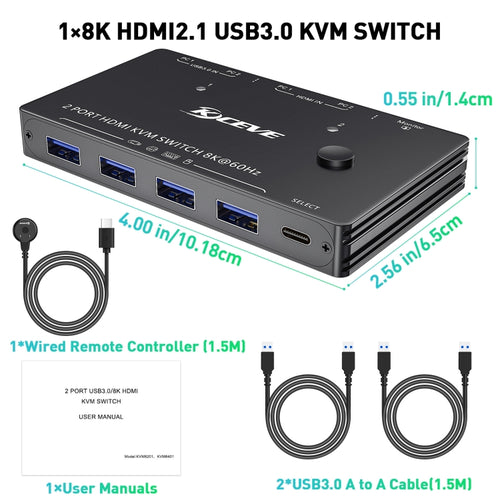 KC-KVM8201 USB3.0 Switch U Disk Printer Two Computers To Share 8K HDMI KVM Switch(Black) - HoMEdemic™ 