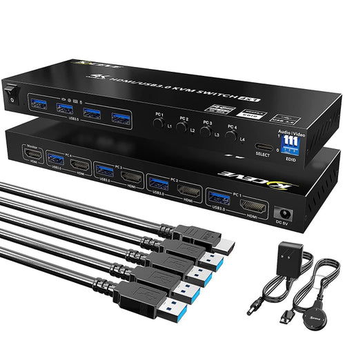 KVM401A 4 Ports USB 3.0 Shared Device HDMI KVM Switch HUB Shared Converter(Black) - HoMEdemic™ 