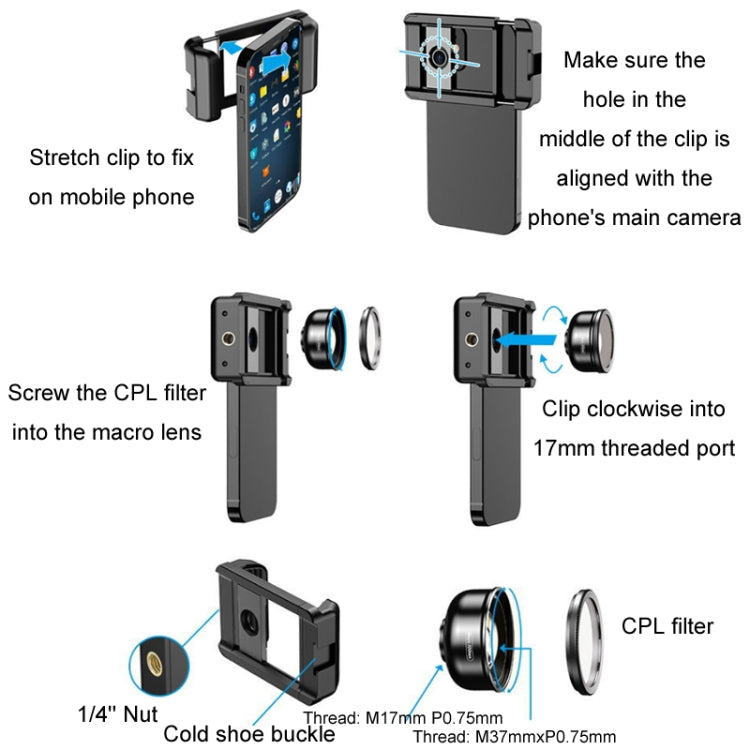 APEXEL CM-HB100CPL HB100mm HD External Macro Mobile Phone Lens with CPL(Black) - HoMEdemic™ 