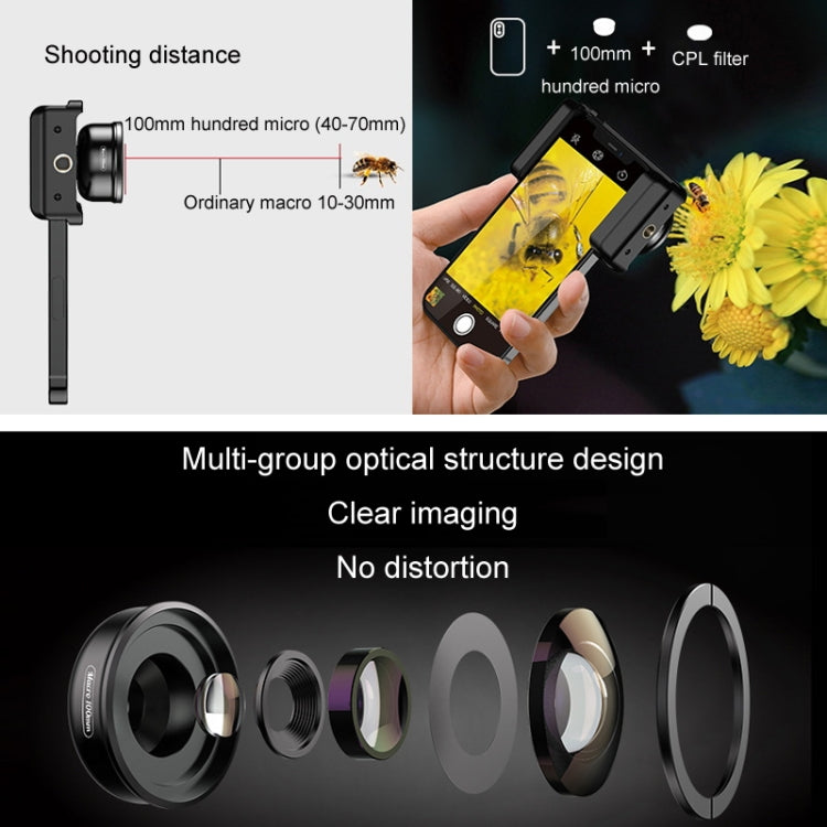 APEXEL CM-HB100CPL HB100mm HD External Macro Mobile Phone Lens with CPL(Black) - HoMEdemic™ 