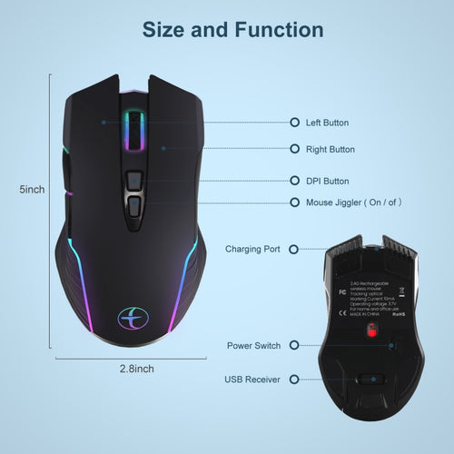 E50 2.4G Wireless Mouse Jiggler Portable Cordless Mouse With 7 Keys(Black) - HoMEdemic™ 