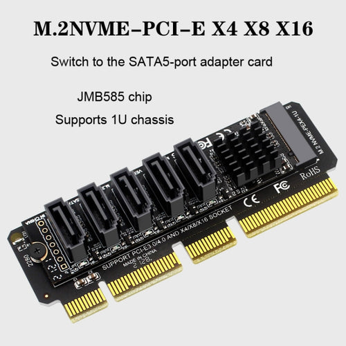 M.2NVME-PCIE X4 / X8 / X16 Rotor SATA5 Port Transfer Card JMB585 Chip - HoMEdemic™ 