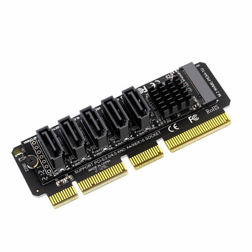 M.2NVME-PCIE X4 / X8 / X16 Rotor SATA5 Port Transfer Card JMB585 Chip - HoMEdemic™ 