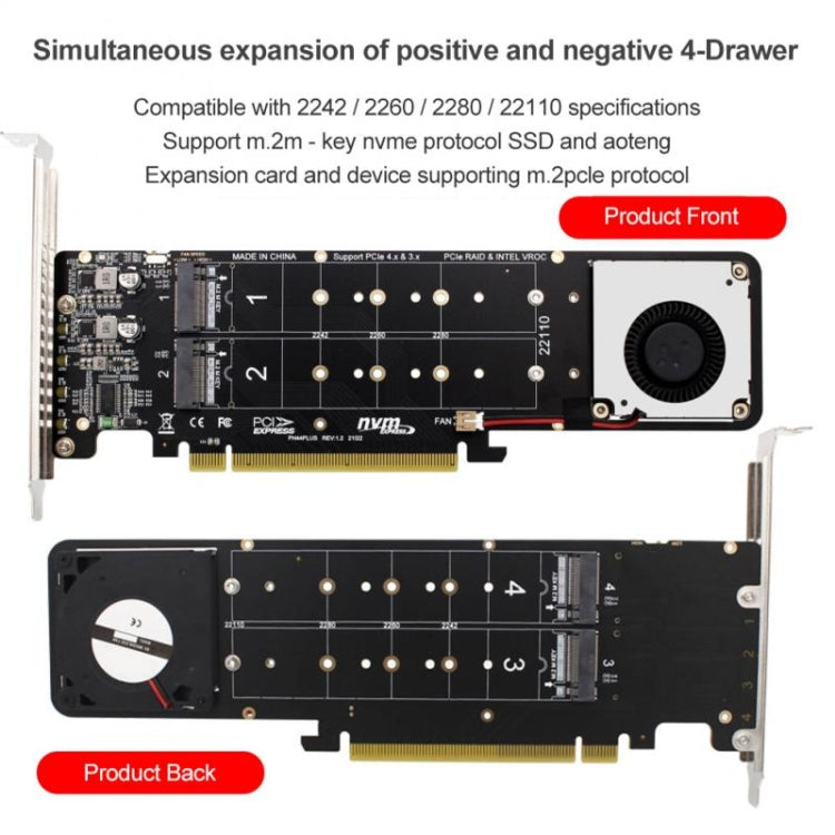 PCI-E X16 to M.2 M-key NVME X4 SSD RAID Array Expansion Adapter Support 2242/2260/2280/22110(PH44Plus) - HoMEdemic™ 