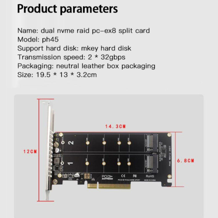 PCI-E X8 Double Disk Transfer Card NVME M.2 MKEY SSD RAID Array Expansion Adapter(PH45) - HoMEdemic™ 