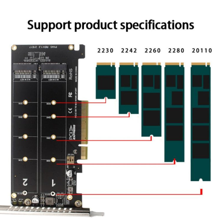 PCI-E X8 Double Disk Transfer Card NVME M.2 MKEY SSD RAID Array Expansion Adapter(PH45) - HoMEdemic™ 